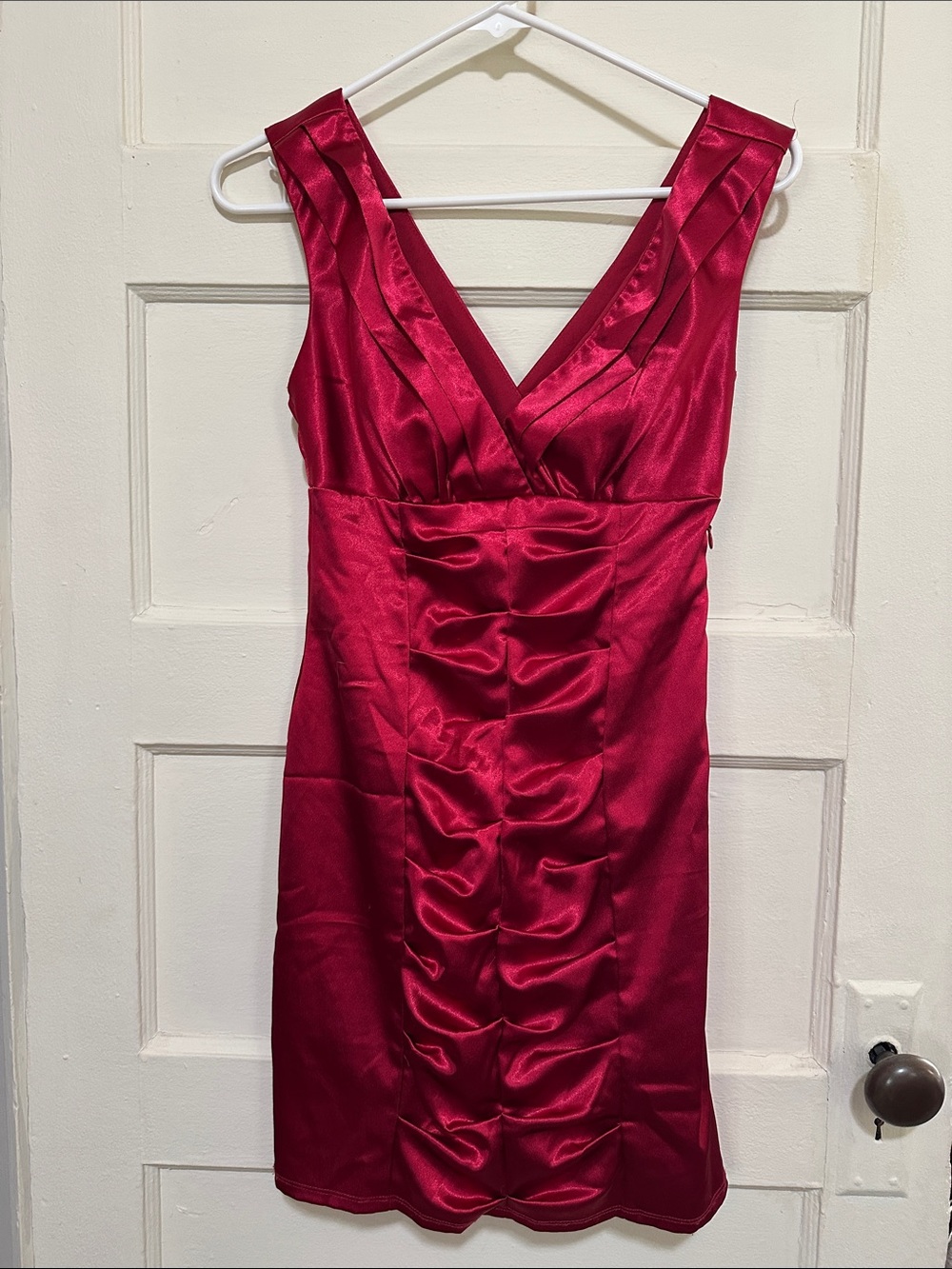 Love Tease Ruched V-Neck Mini Dress in Berry
